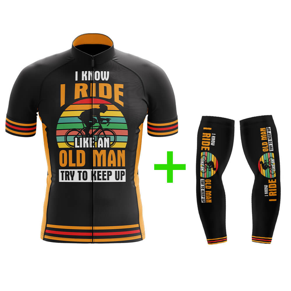 Cool Cycling Jersey With Arm Sleeves Ride Like An Old Man Retro Mens Black Bike Jersey