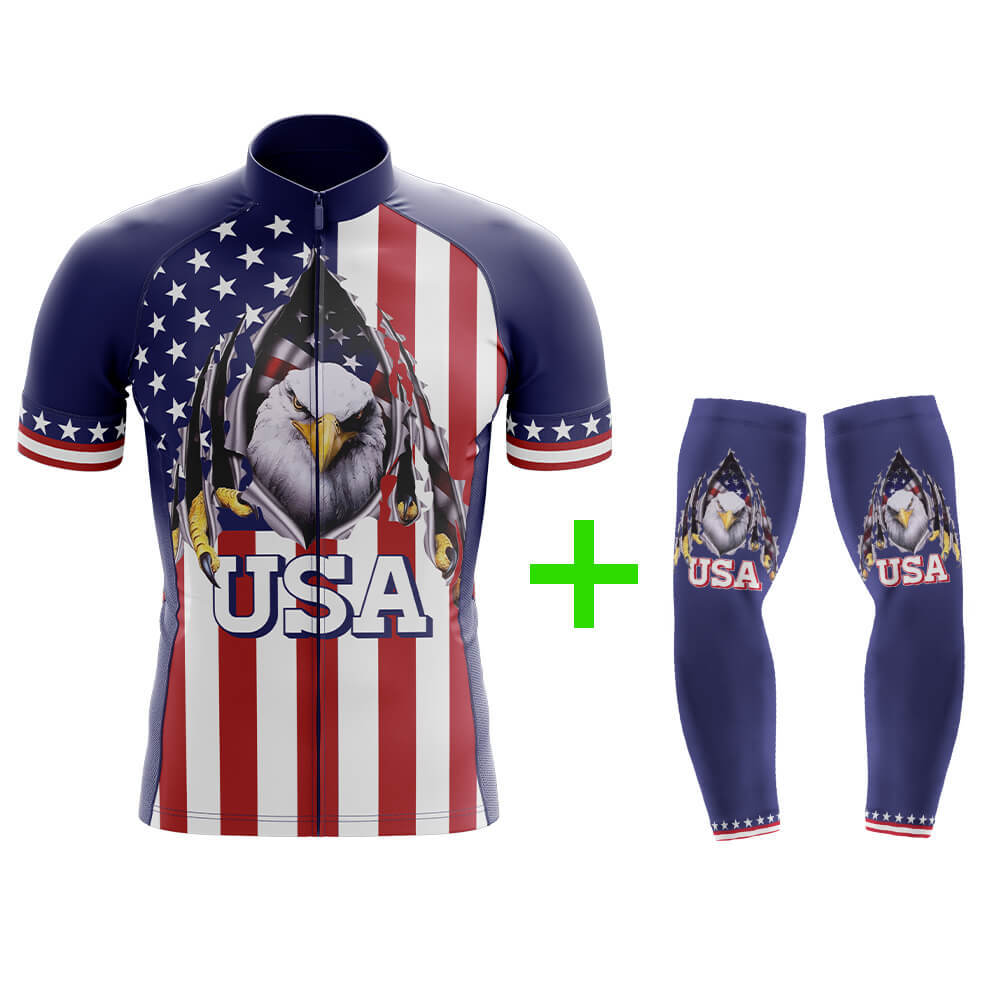 Cool Cycling Jersey With Arm Sleeves USA Flag American Eagle Mens Bike Jersey