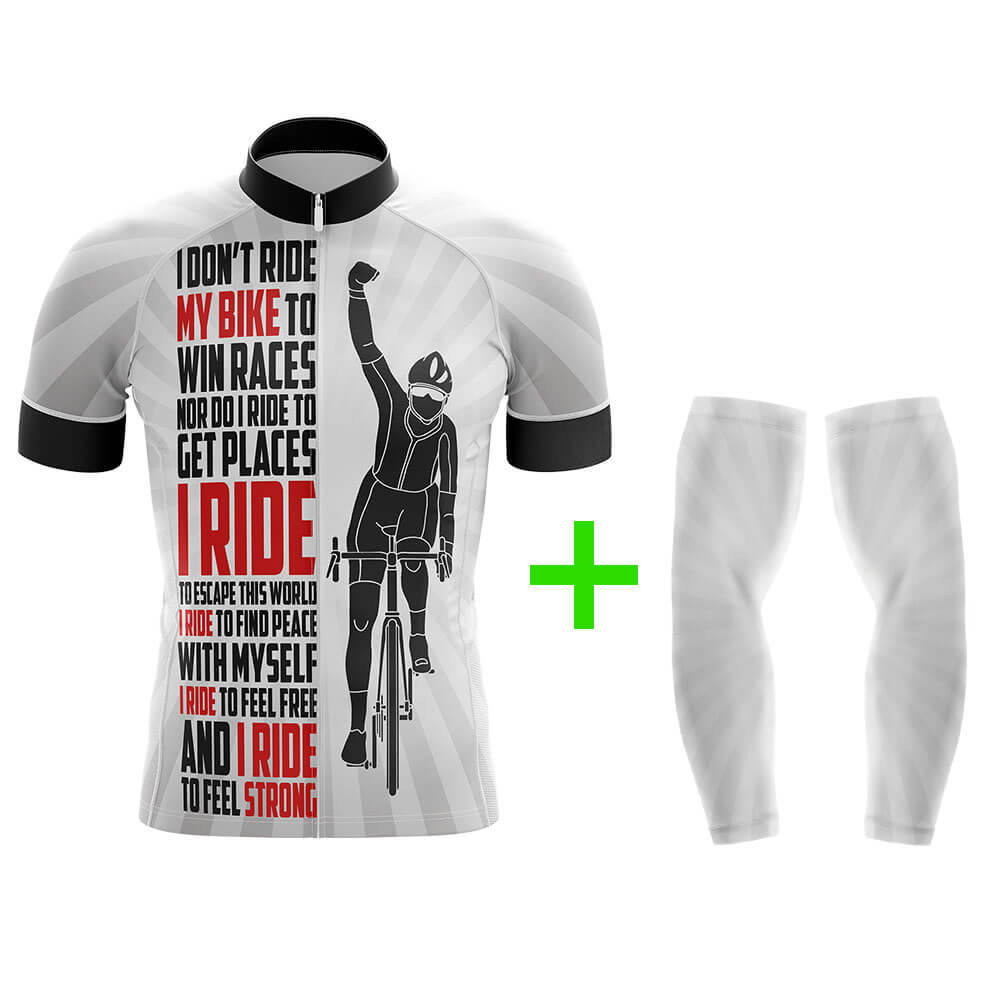 Cool Cycling Jersey With Arm Sleeves Ride My Bike Black White Red Mens Bike Jersey