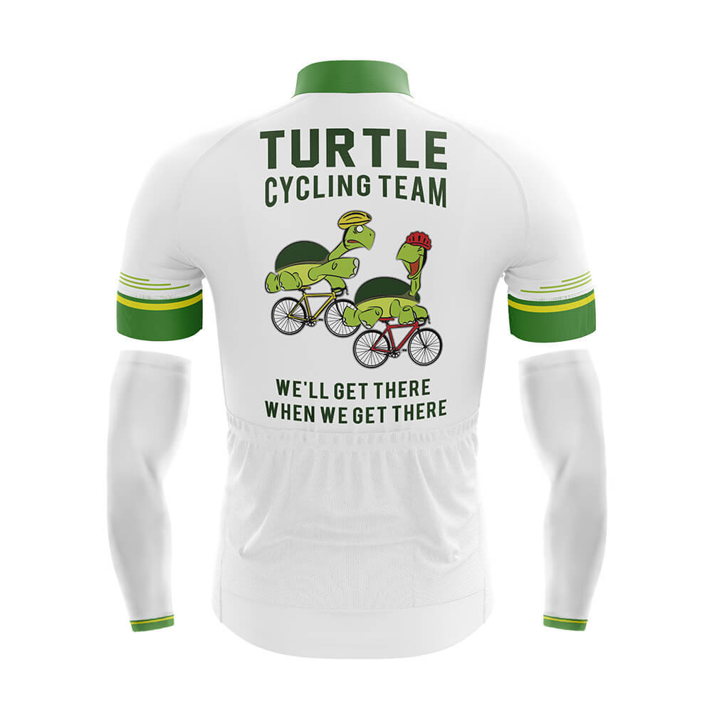 Funny Cycling Jersey With Arm Sleeves Turtle Cycling Team V4 White Green Mens Bike Jersey