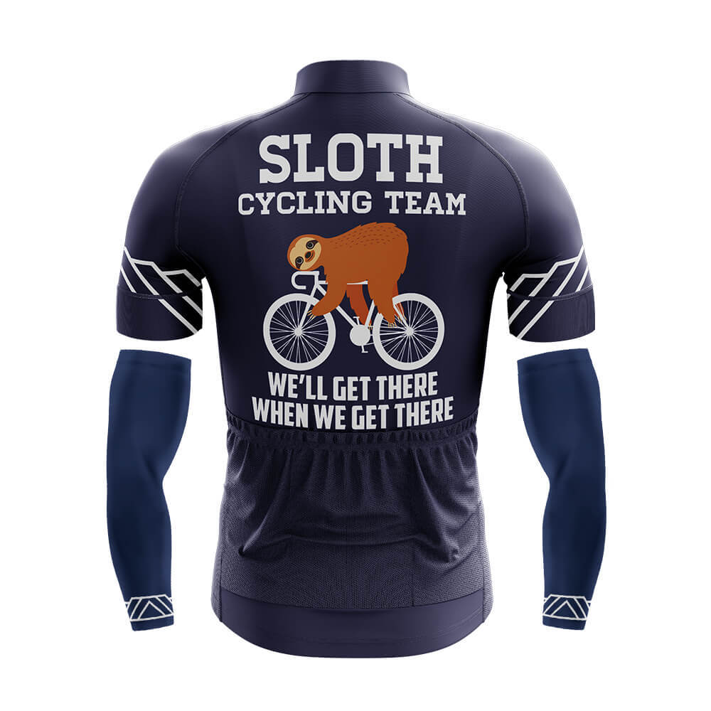Funny Cycling Jersey With Arm Sleeves Sloth Cycling Team Navy Blue Mens Bike Jersey