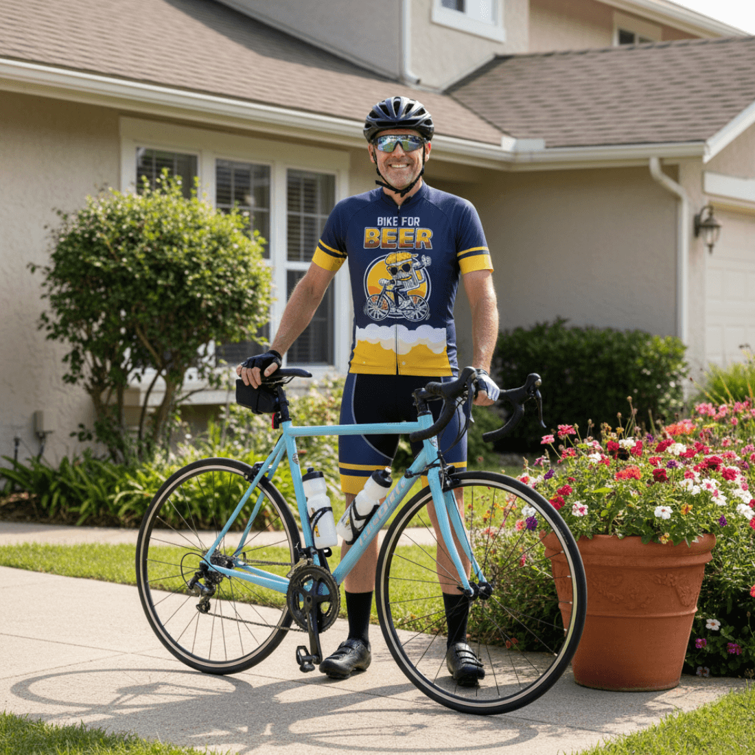 Funny Cycling Jersey With Arm Sleeves Bike For Beer Yellow Navy Brewery Mens Bike Jersey