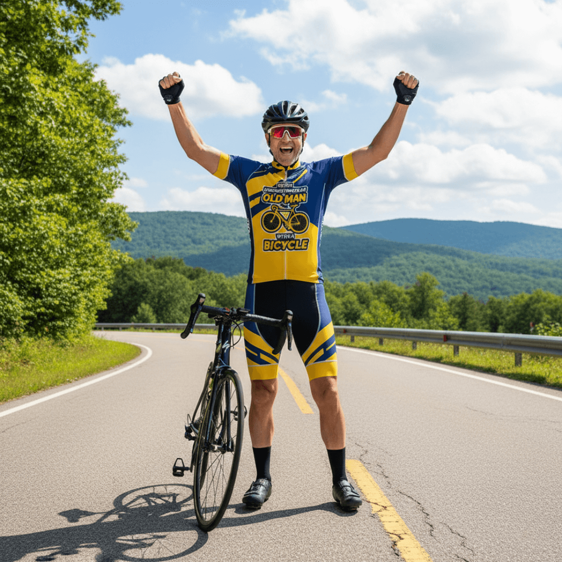 Cool Cycling Jersey With Arm Sleeves Old Man Yellow Navy Mens Bike Jersey