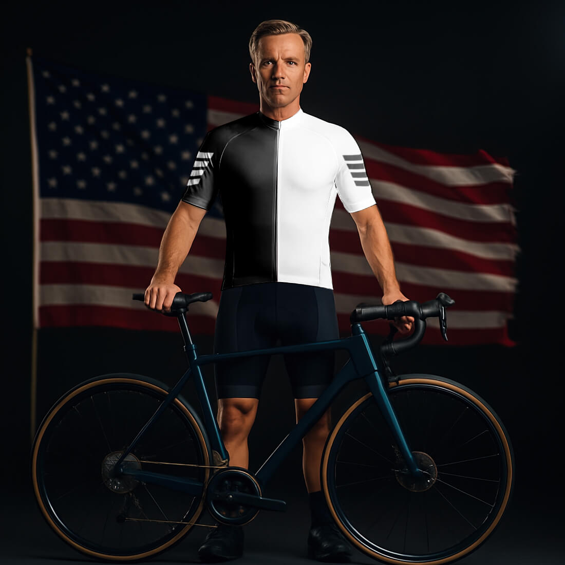 Black and White Cycling Jersey for Men